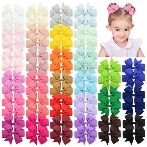 40pcs Assorted Solid Color Bow Hair Clips
