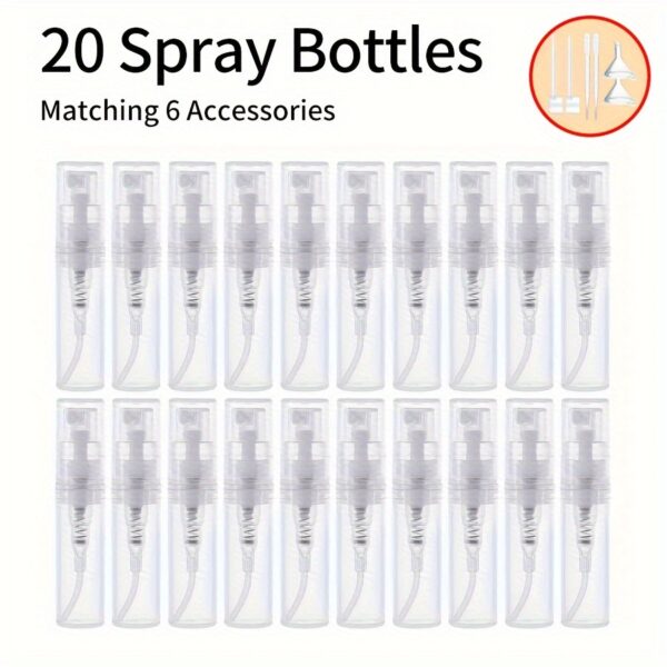 20pcs+6 Accessories 2ml Mini Plastic Transparent Spray