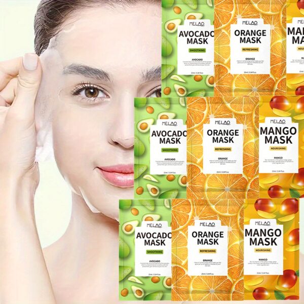 3 Pack/9 Pack MELAO Fruit Facial Mask Moisturizing Unisex Plant Based Fruit Sheet Mask For All Skin Types Convenient Daily Care With Glycerin And Hydration