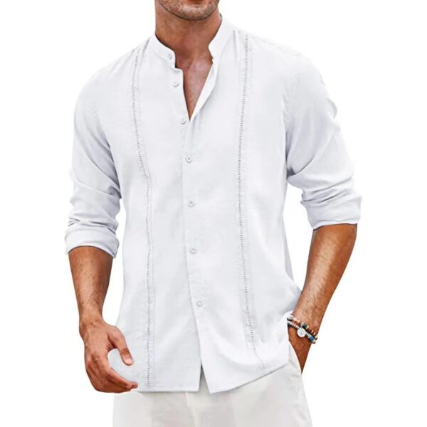 Men's Cotton Linen Shirt Stand Collar European and American Men's Casual Button Summer Beach Vacation Shirt