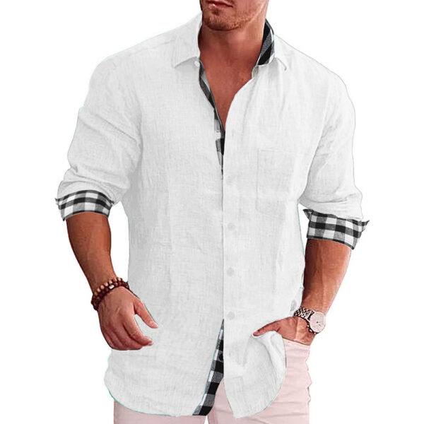 Men's Long Sleeve Shirt Casual Men's Cotton Linen Shirt Plaid Shirt for Men
