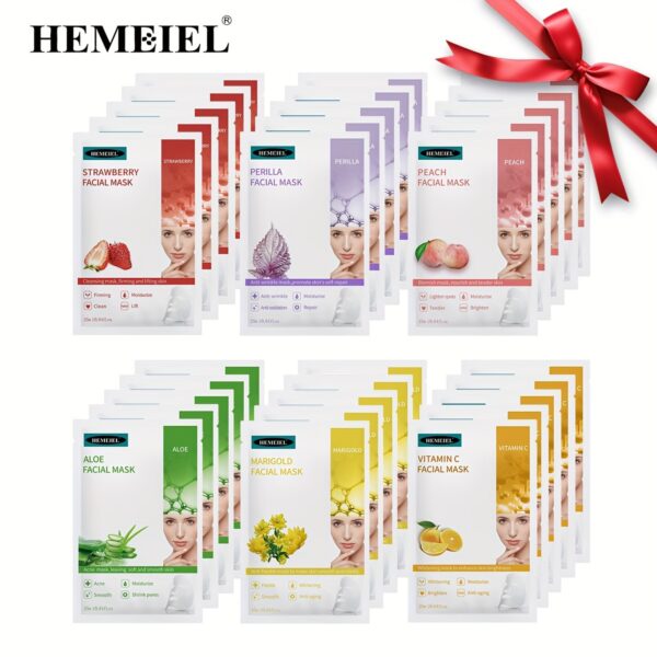 Hemeiel Hydrating Facial Mask 5-Pack - Unisex Adult Moisturizing Face Masks with Hyaluronic , Aloe Vera, Vitamin C & E, Arbutin - Hypoallergenic, Alcohol-Free, Scented for All Skin Types