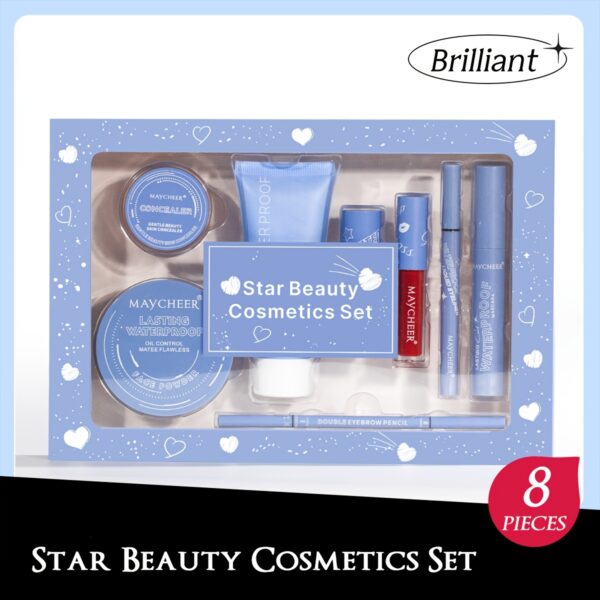 Perfect Beauty Gift Box - 8pcs Makeup Set, Including Setting Powder, Concealer, Liquid Foundation, Eyeliner, Eyebrow Pencil, Mascara, Lipstick, Lip Gloss, Perfect Gift for Valentine'S Day