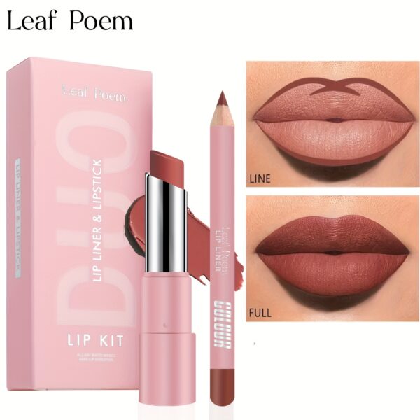 Lip Liner & Lipstick Set, Long-Lasting Waterproof Matte Lipstick, Dual-Ended Lip Liner Pencil, Nourishing, for All Skin Types, Brown, Orange, Pink, Purple, Red Shades with Plant Squalane